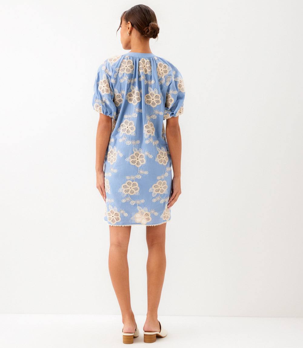embroidered lantern sleeve tassel tie smock dress Bohemian, Vintage, Ethnic Style, Heavy Embroidery, Bubble Sleeves, Loose Short Dress