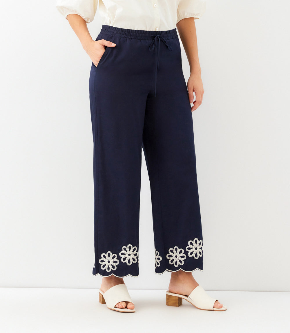 Petite Size Scallop Drawstring Pants