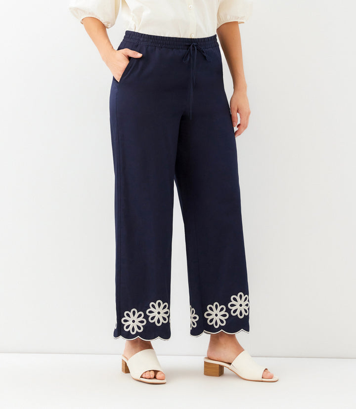 Petite Size Scallop Drawstring Pants