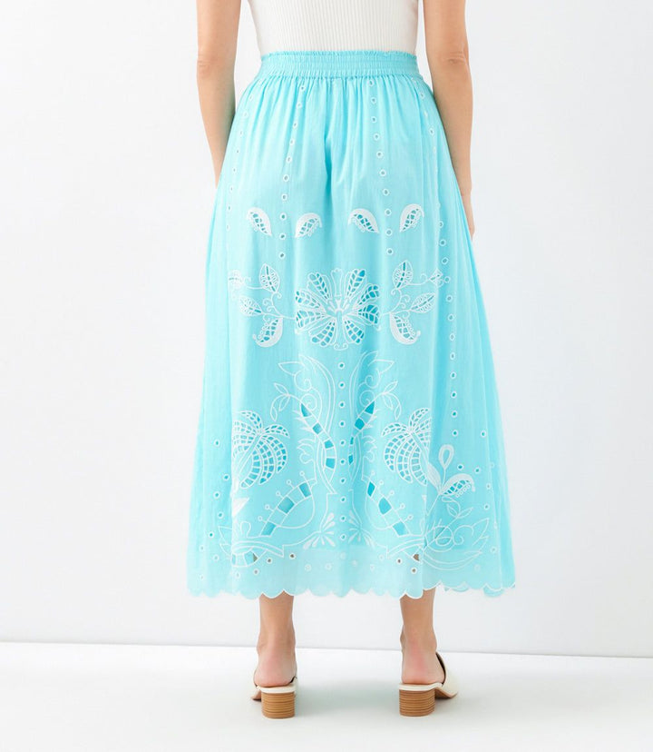 Cut-Out Embroidery Midi Skirt