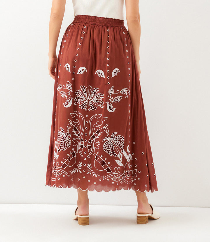 Cut-Out Embroidery Midi Skirt
