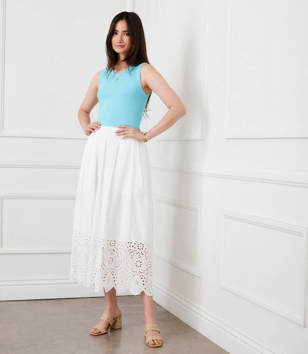 Petite Size Cut-Out Embroidery Midi Skirt