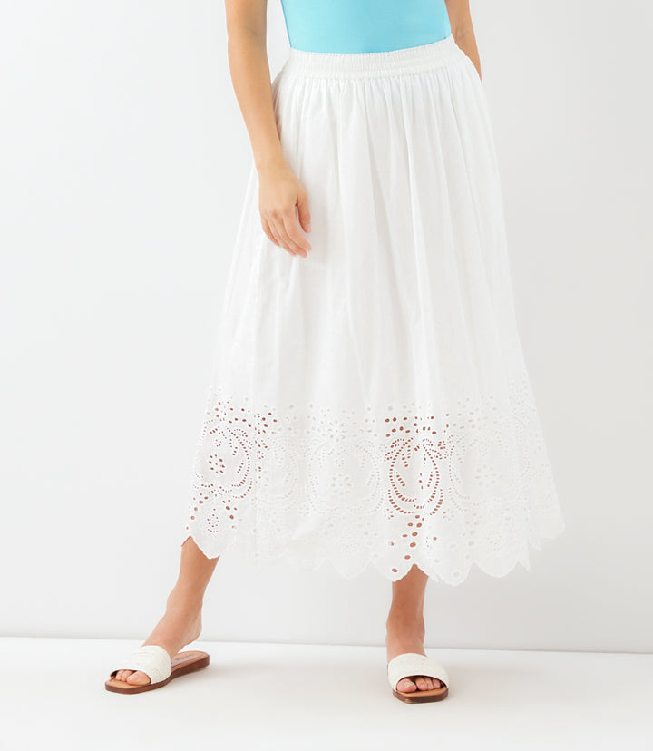Petite Size Cut-Out Embroidery Midi Skirt