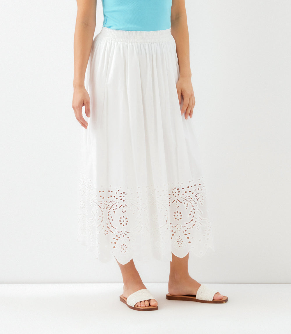 Petite Size Cut-Out Embroidery Midi Skirt