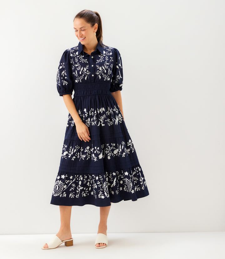 Puff Sleeve Embroidered Dress