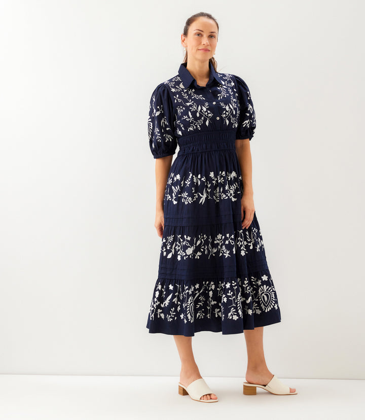 Puff Sleeve Embroidered Dress