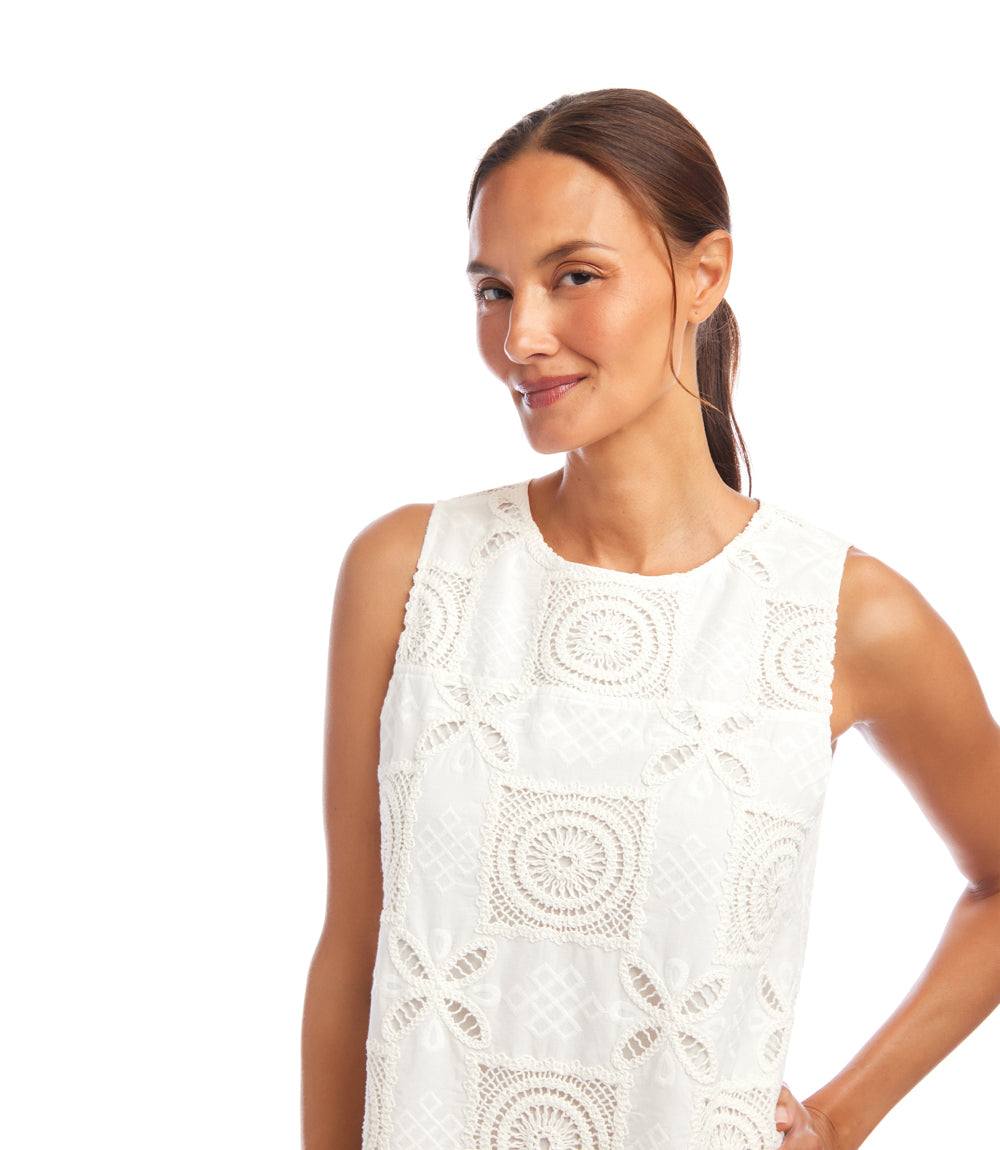Sleeveless Embroidered Shift Dress