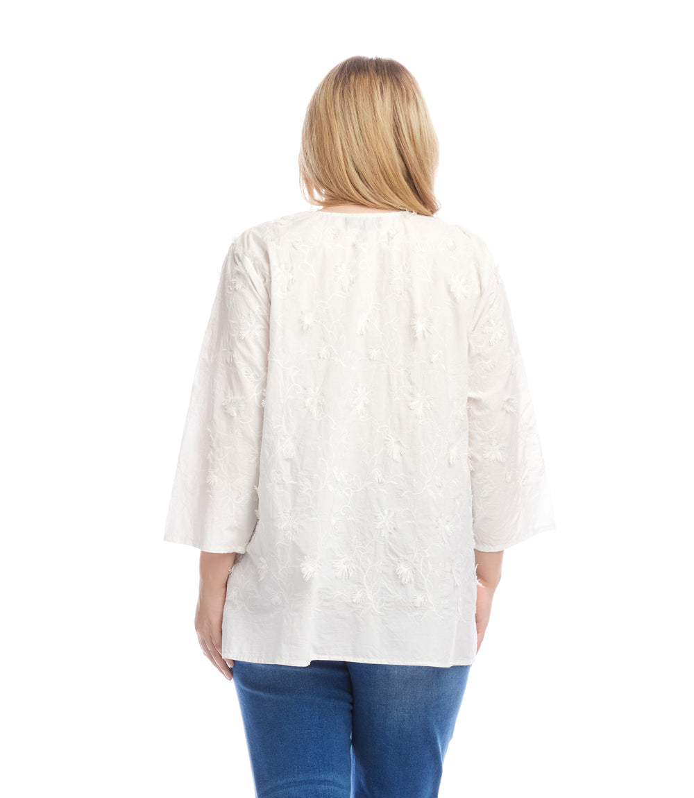 Plus Size 3/4 Sleeve Embroidered Tunic