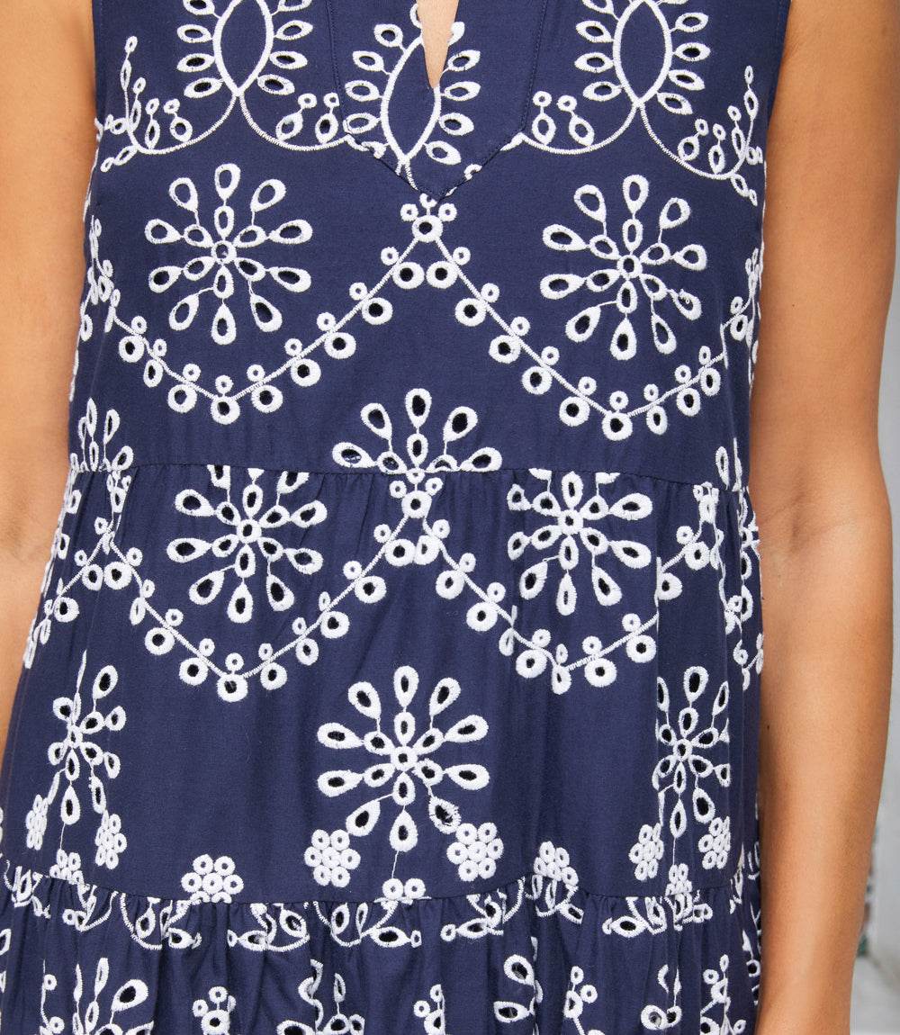 Petite Size Sleeveless Dress - Breathable Cotton Eyelet & Elegant