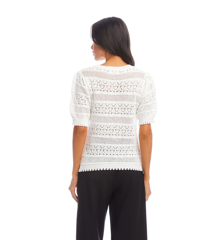 Short Sleeve Crochet V-Neck Top
