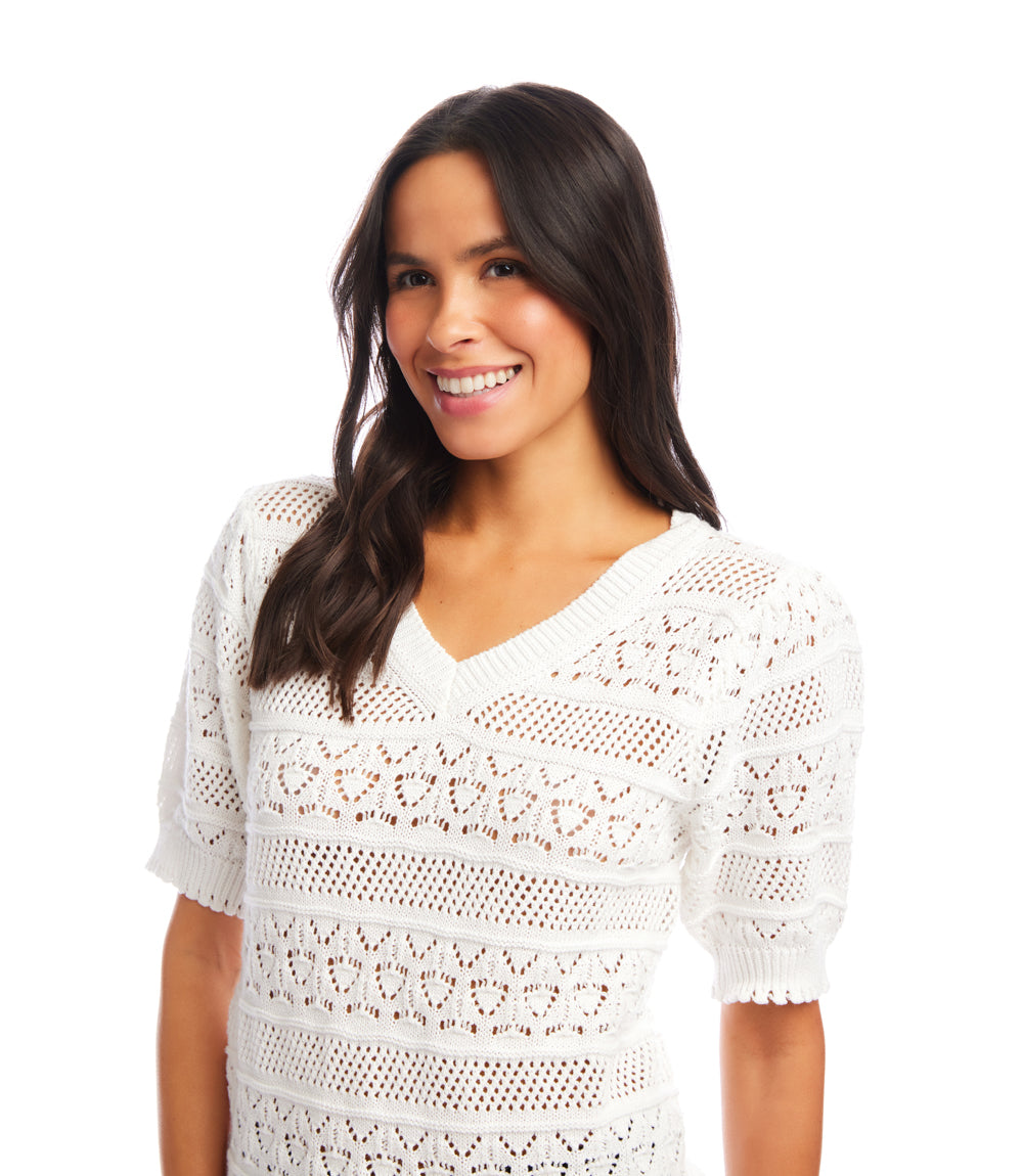 Short Sleeve Crochet V-Neck Top