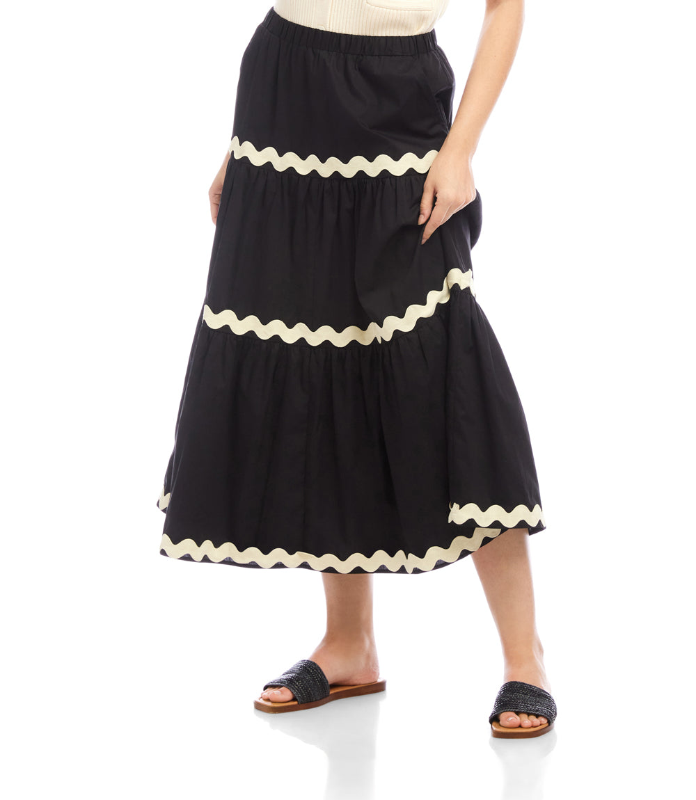 Ric-Rac Trim Tiered Midi Skirt