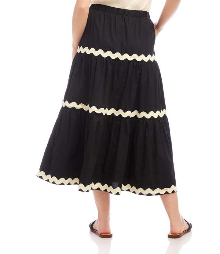 Ric-Rac Trim Tiered Midi Skirt