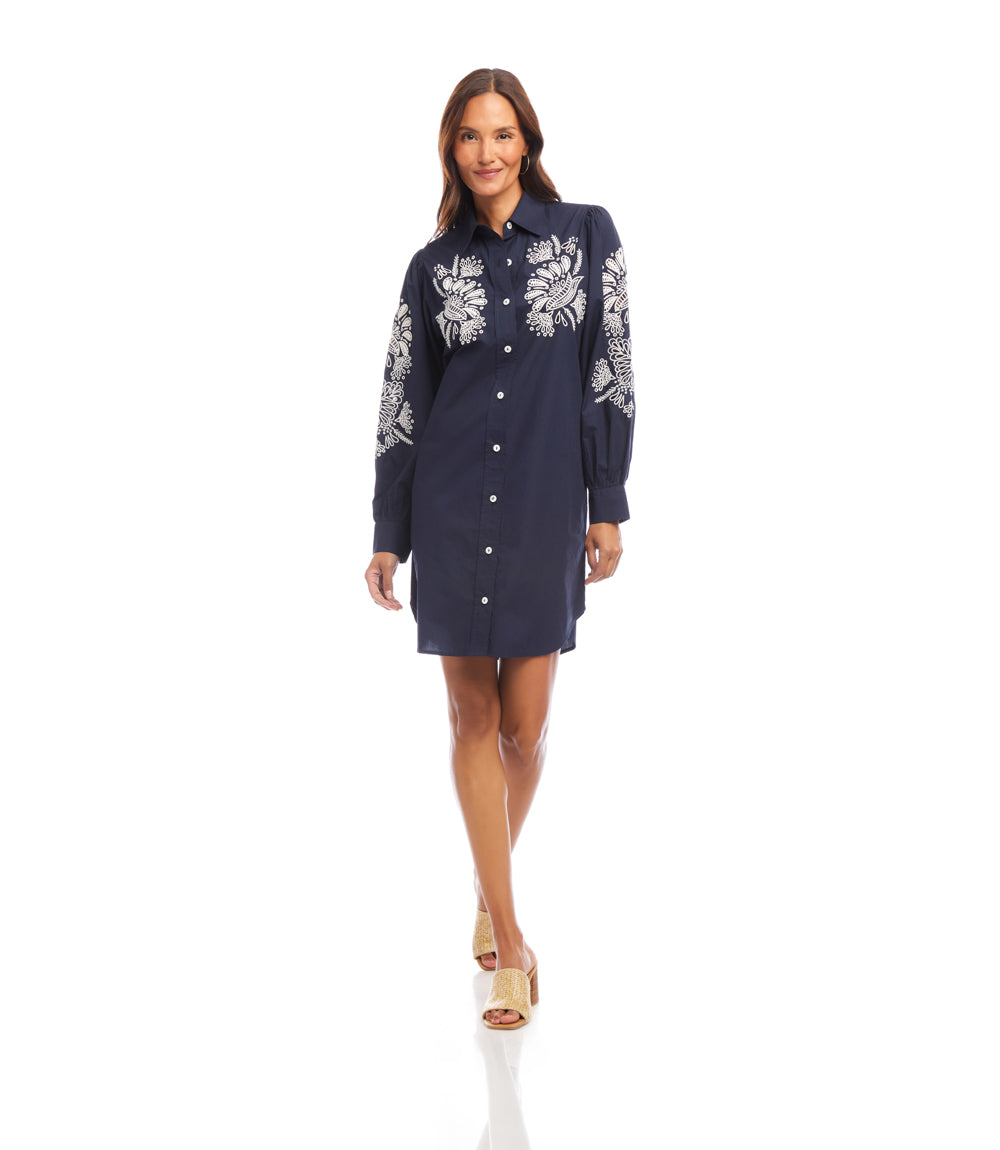 Embroidered Puff Sleeve Shirtdress