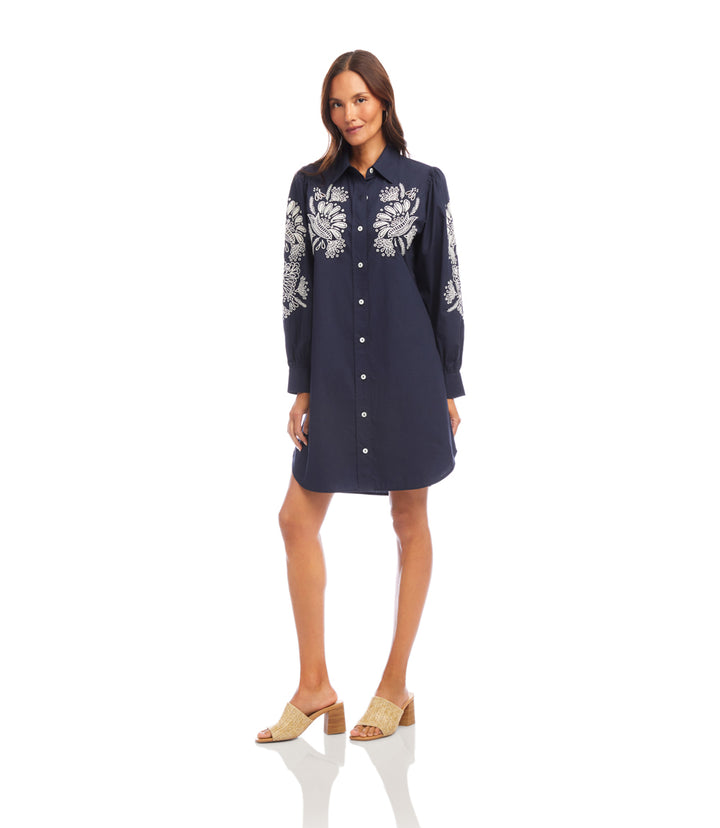 Embroidered Puff Sleeve Shirtdress