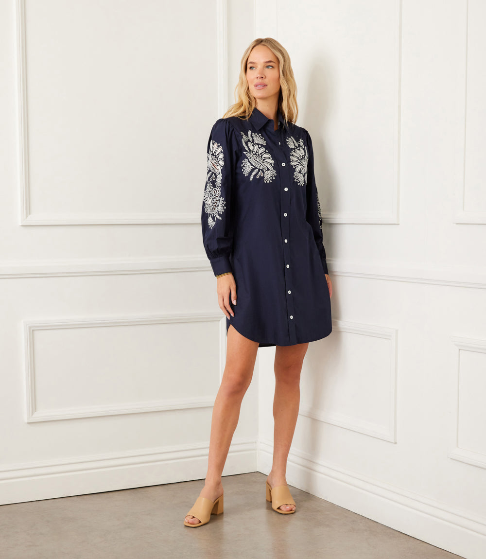 Embroidered Puff Sleeve Shirtdress