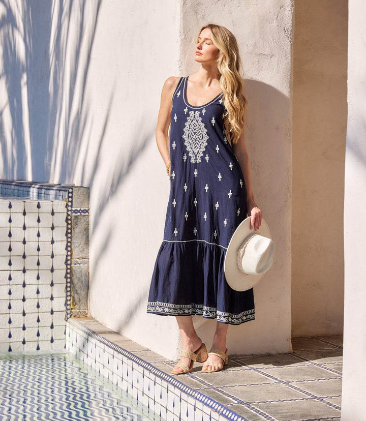 Embroidered Sleeveless Midi Dress
