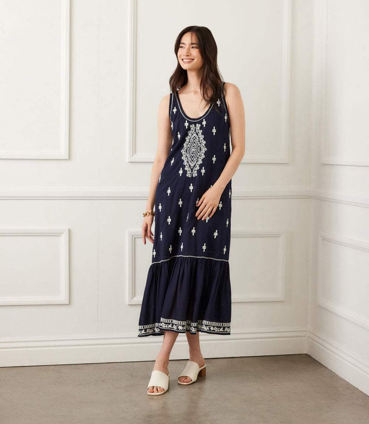 Embroidered Sleeveless Midi Dress