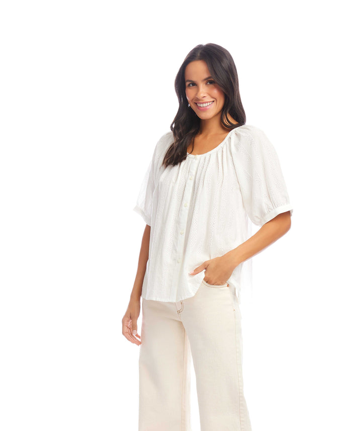 Petite Size Short Sleeve Embroidered Peasant Top