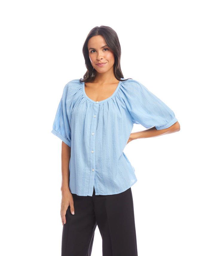 Short Sleeve Embroidered Peasant Top