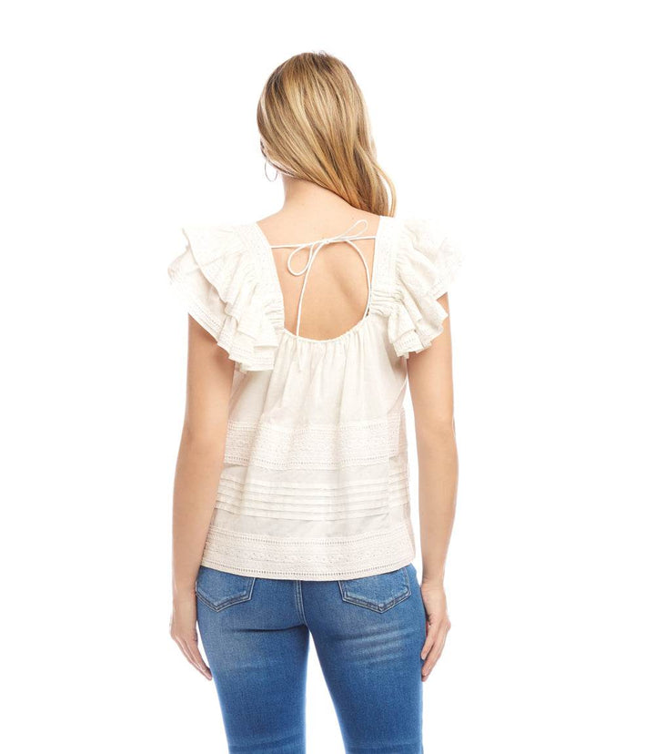 Embroidered Ruffle Sleeve Blouse