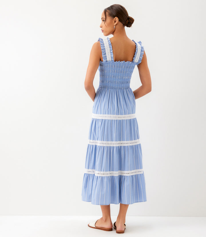 Stripe Sleeveless Tiered Midi Dress