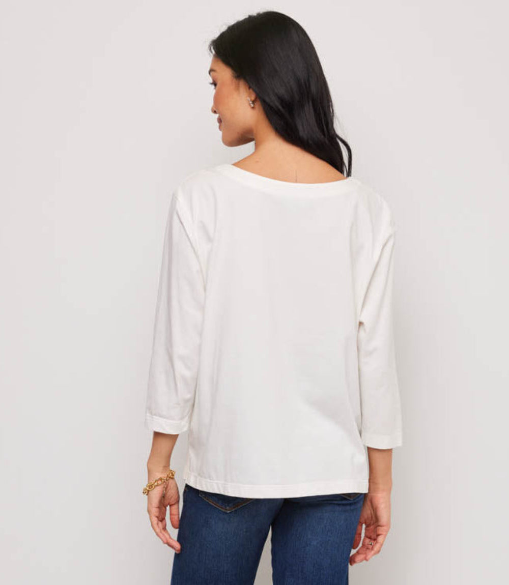 3/4 Sleeve Embroidered Cut-Out Boatneck Top