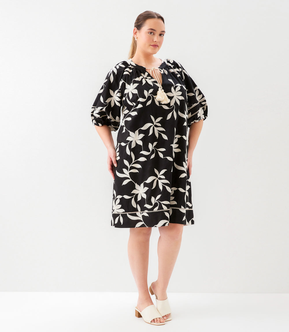 Plus Size Puff Sleeve Tassel Dress