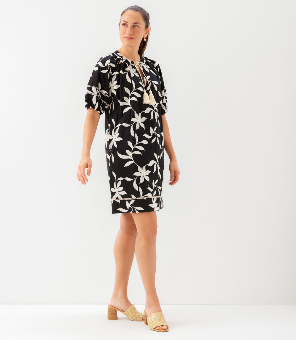 Petite Size Puff Sleeve Tassel Dress