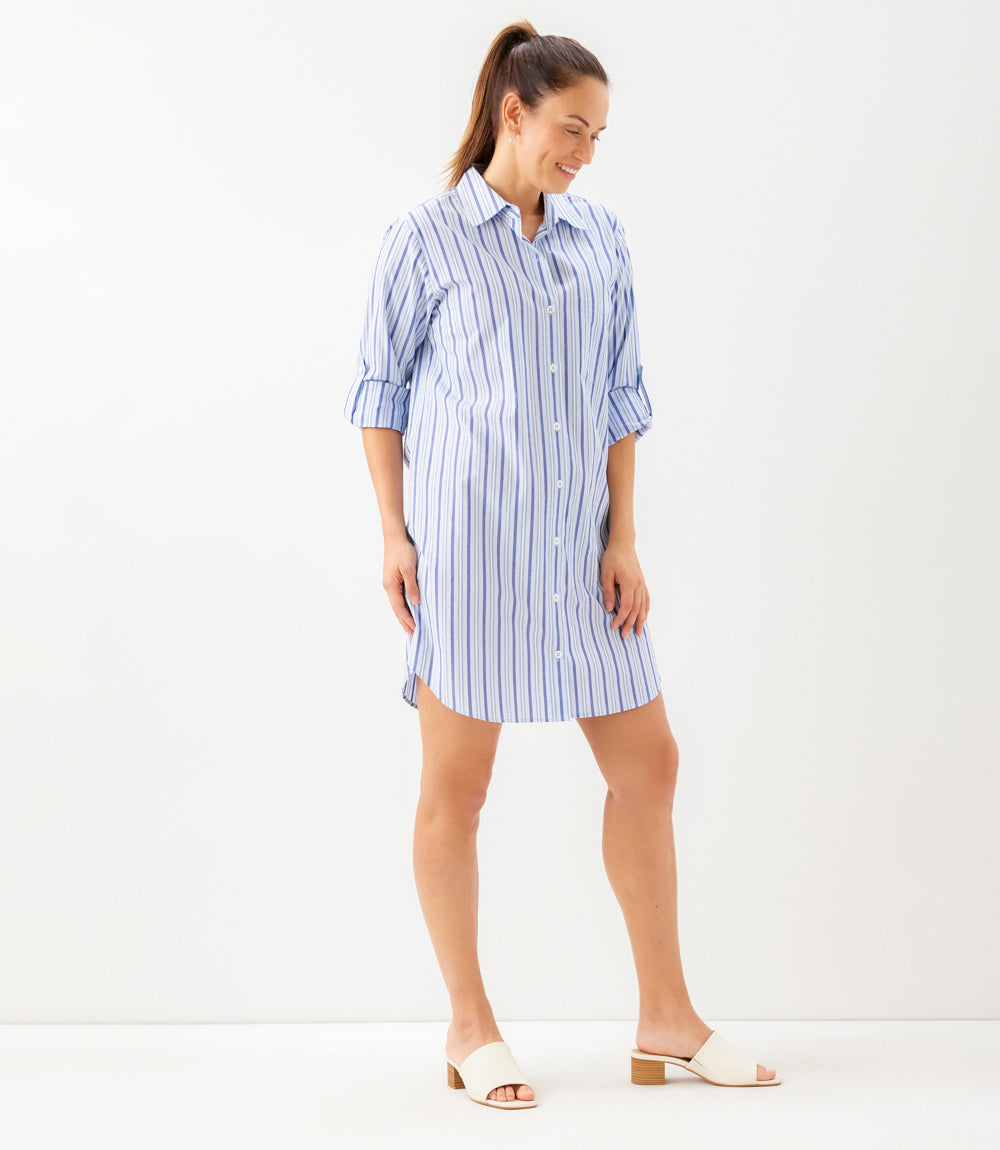 Stripe Roll Tab Shirtdress