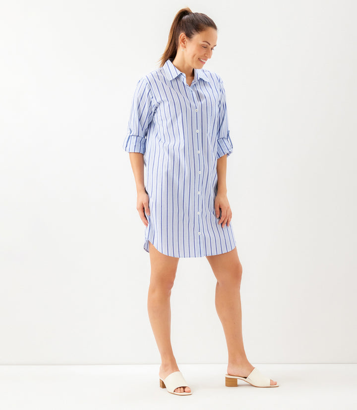 Stripe Roll Tab Shirtdress