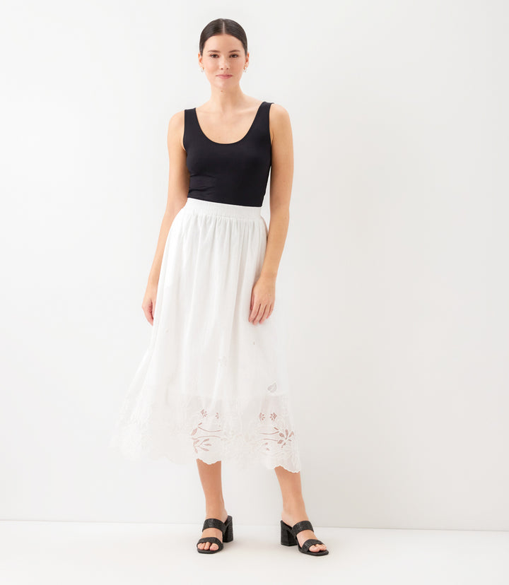 Cut-Out Embroidery Midi Skirt