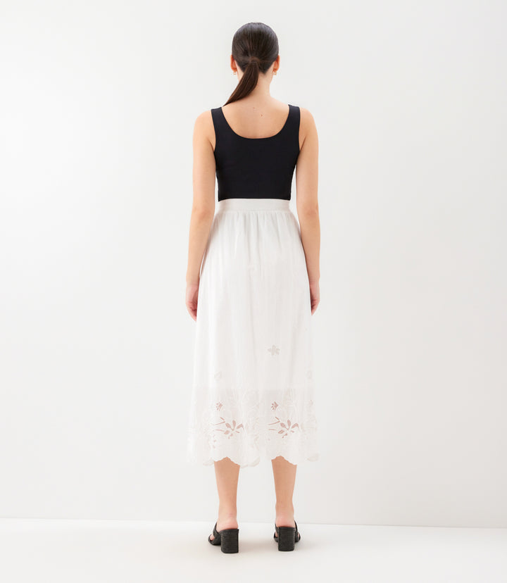 Cut-Out Embroidery Midi Skirt