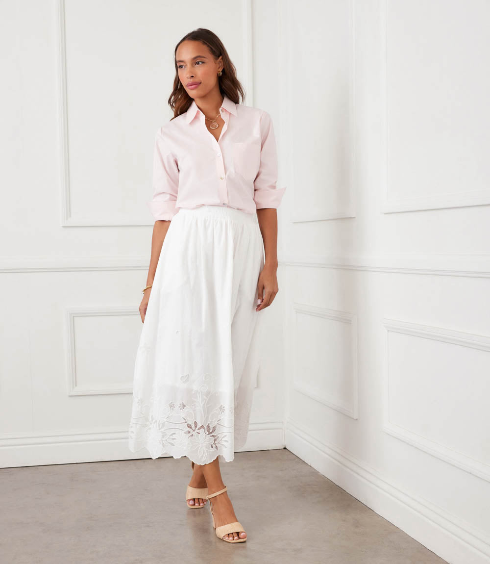 Cut-Out Embroidery Midi Skirt