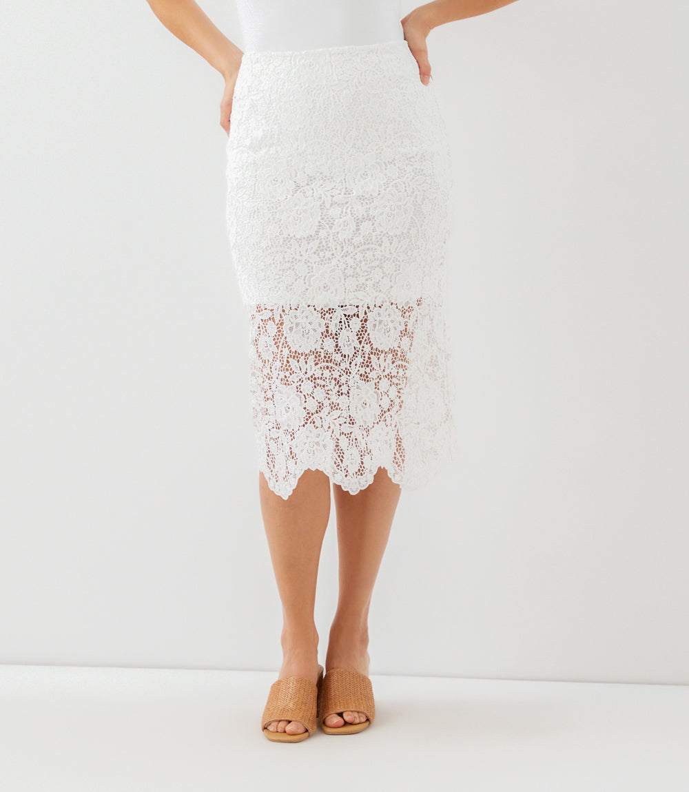 Lace Midi Pencil Skirt - Elegant Floral Venise Design for Women