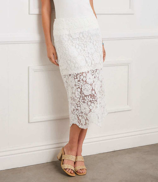 Lace Midi Pencil Skirt - Elegant Floral Venise Design for Women