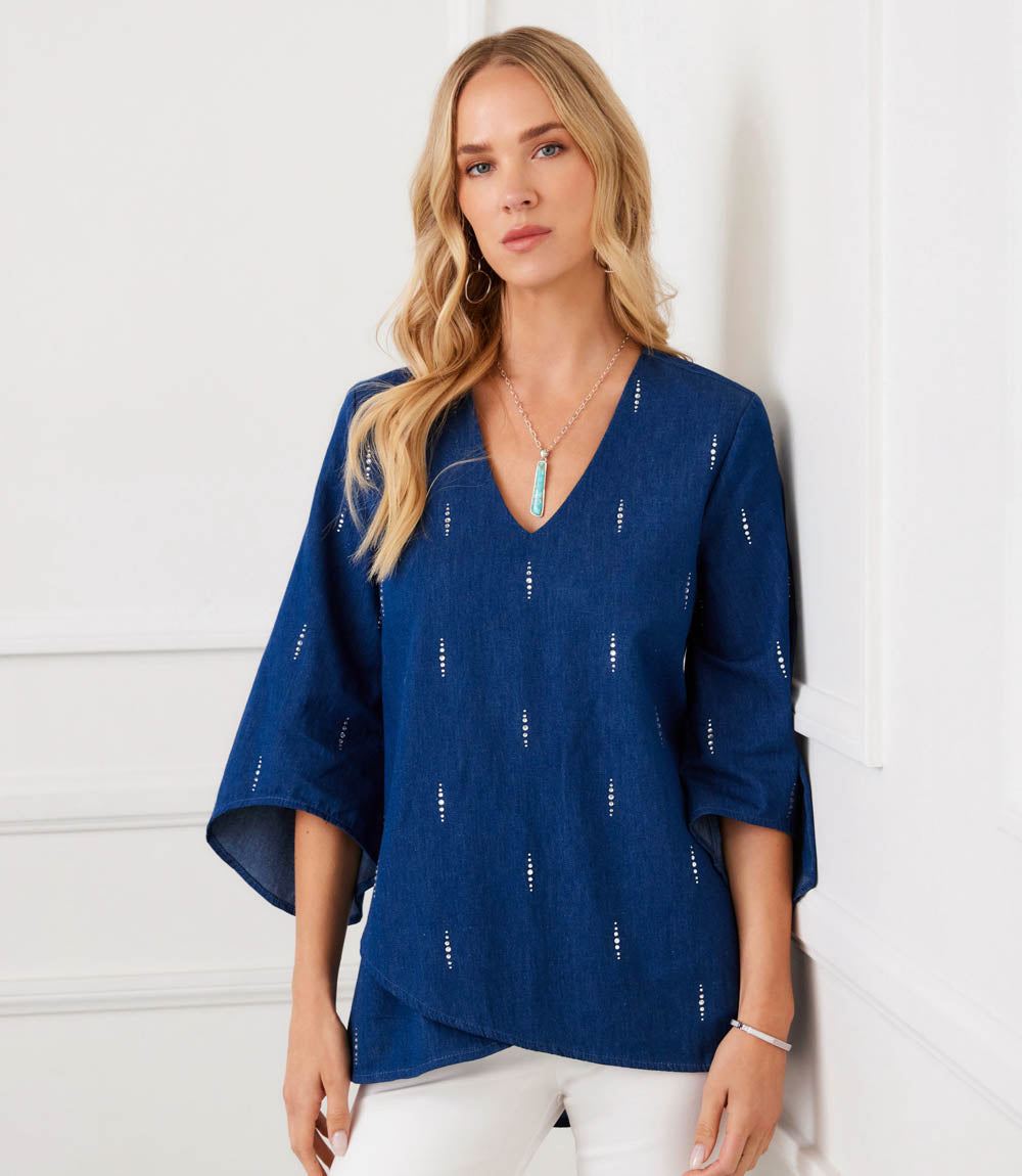 Petite Size Bracelet Sleeve Embellished Asymmetric Top