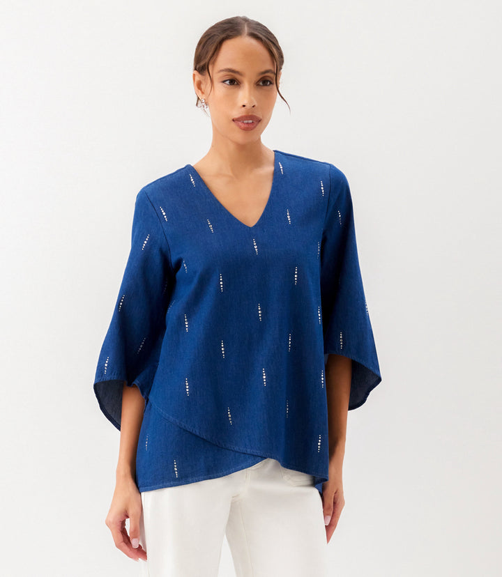Petite Size Bracelet Sleeve Embellished Asymmetric Top