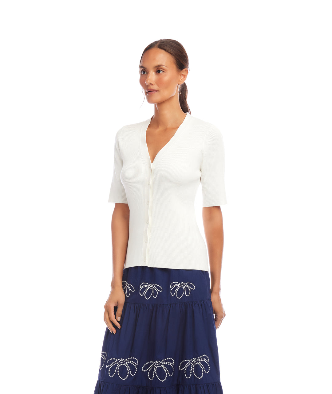 Short Sleeve Ribbed Cardigan Sweater