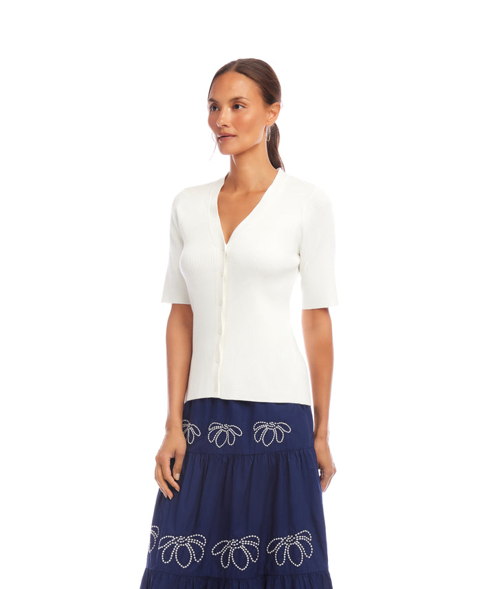 Short Sleeve Ribbed Cardigan Sweater