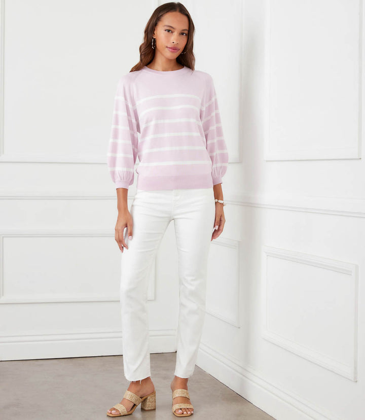 Stripe Puff Sleeve Raglan Sweater