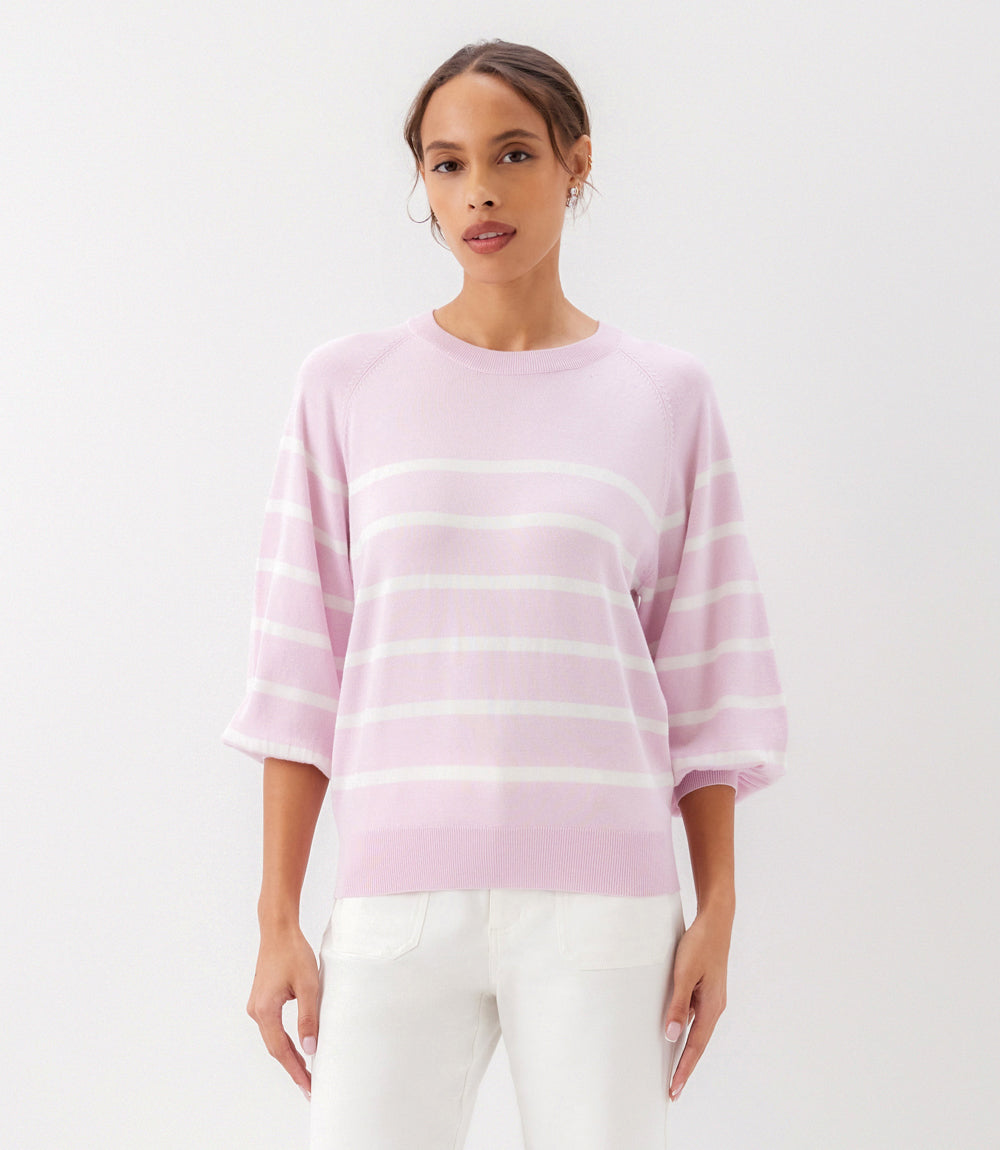 Stripe Puff Sleeve Raglan Sweater