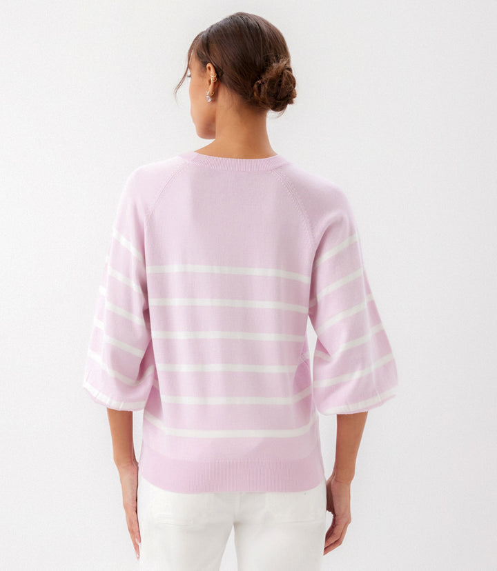 Stripe Puff Sleeve Raglan Sweater