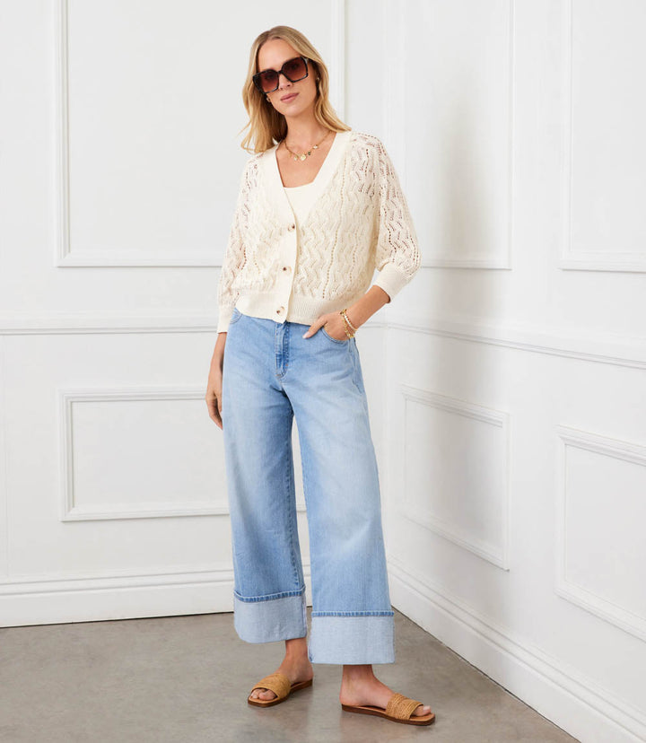 Petite Size Puff Sleeve Crochet Cardigan Sweater