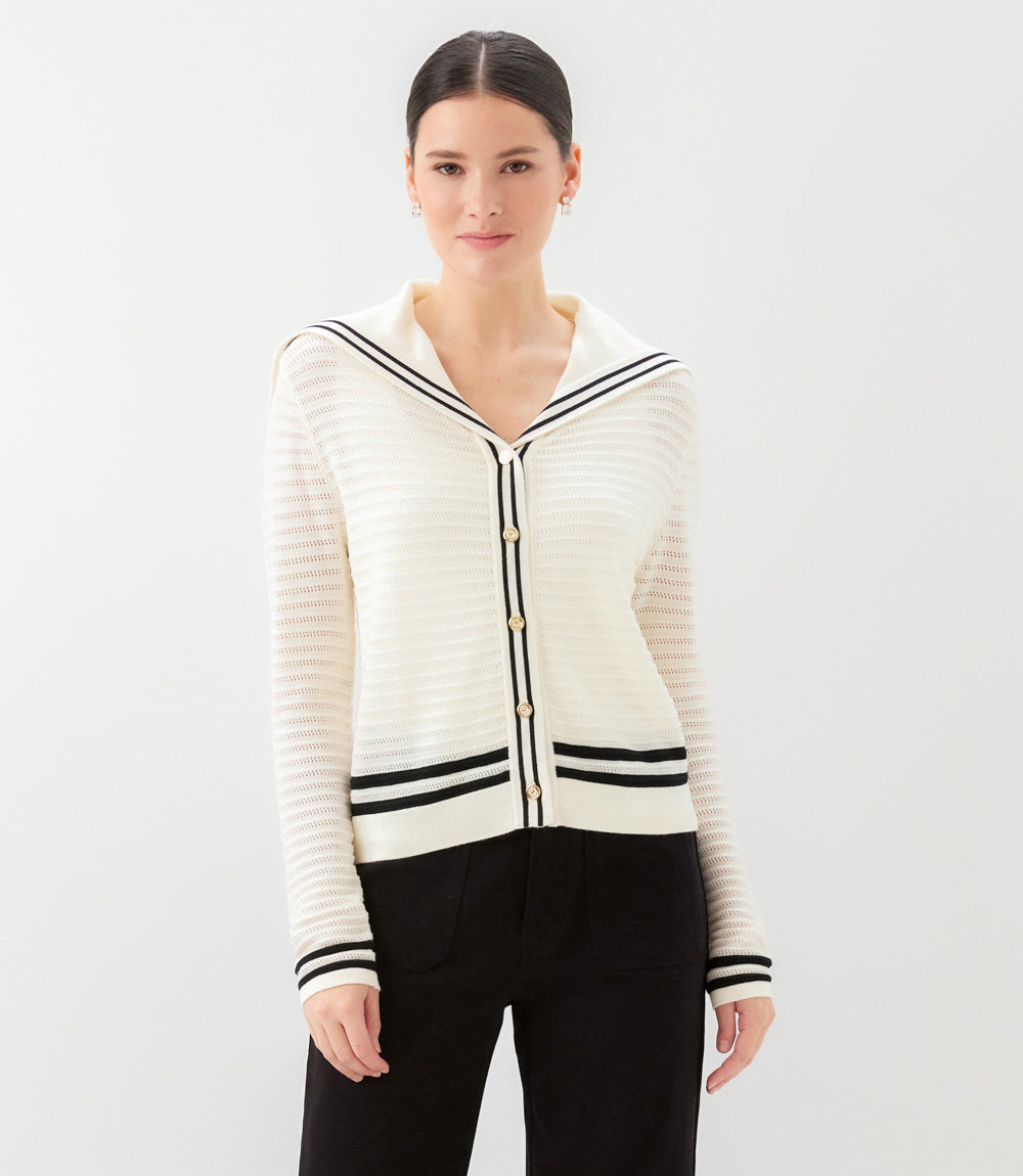 Stripe Sailor Collar Cardigan Sweater