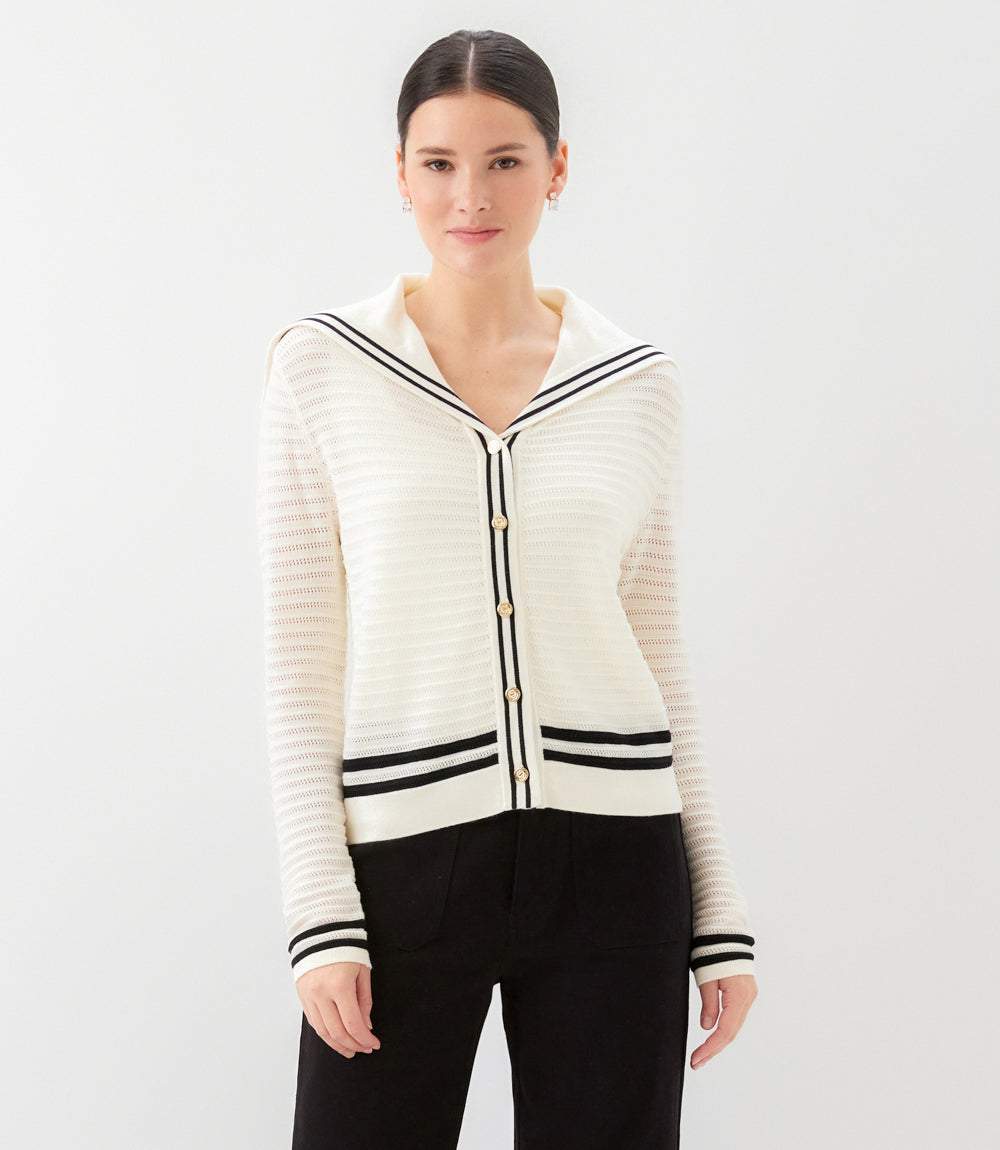 Stripe Sailor Collar Cardigan Sweater - Classic Nautical Style for