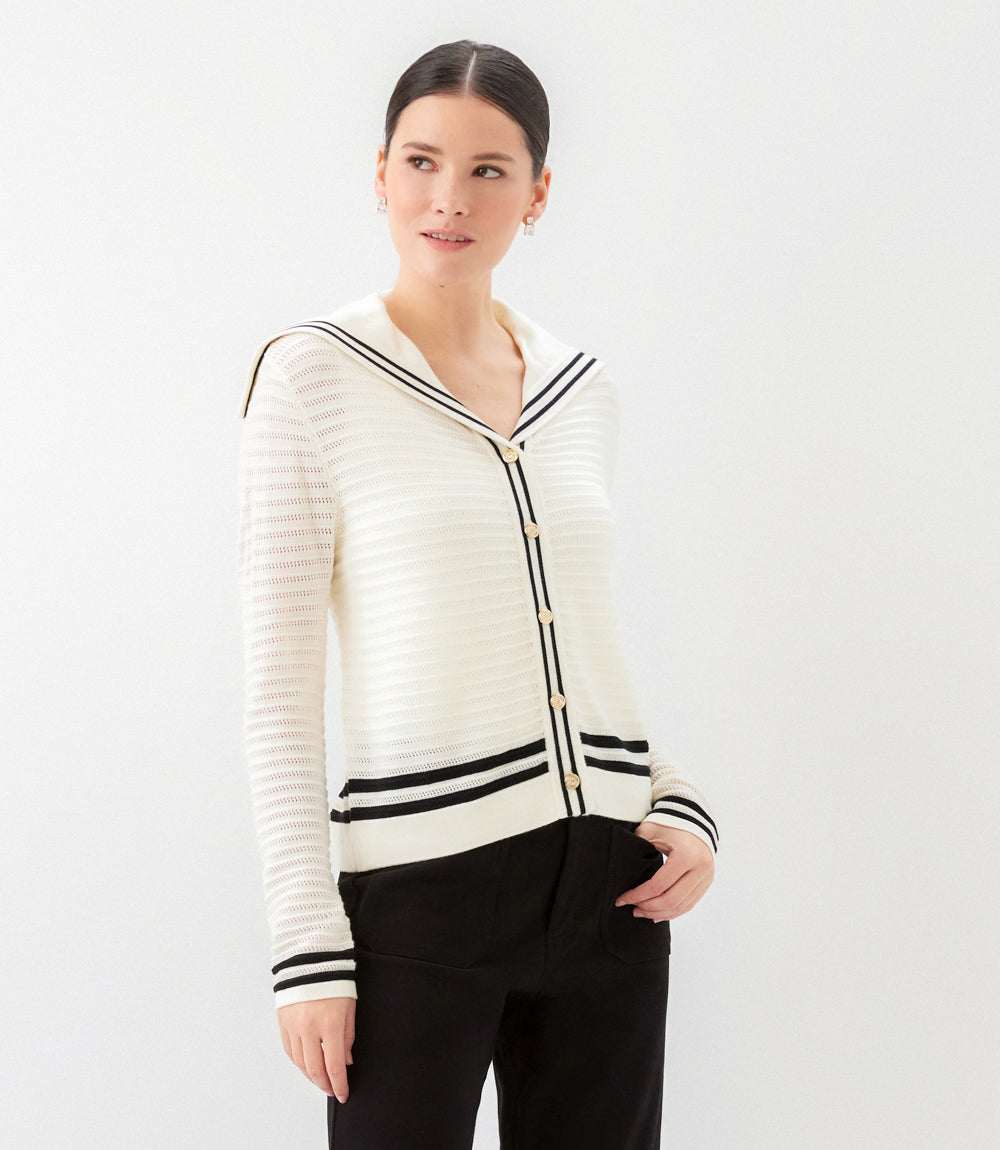 Stripe Sailor Collar Cardigan Sweater - Classic Nautical Style for