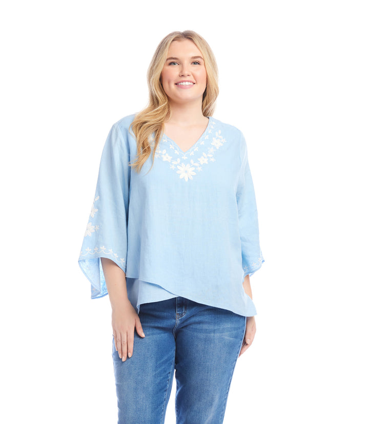 Plus Size Bracelet Sleeve Embroidered Asymmetric Top