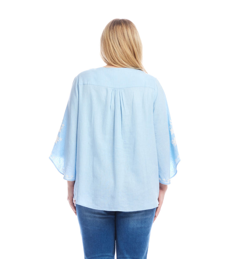 Plus Size Bracelet Sleeve Embroidered Asymmetric Top