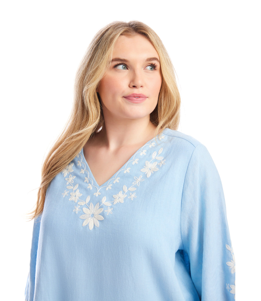 Plus Size Bracelet Sleeve Embroidered Asymmetric Top